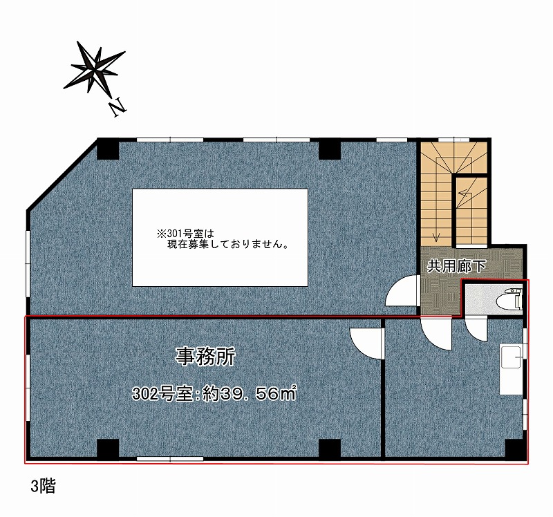 【賃貸物件のご紹介】ファイブケイビル３階【３０２号室】事業用物件(弊社貸主物件)